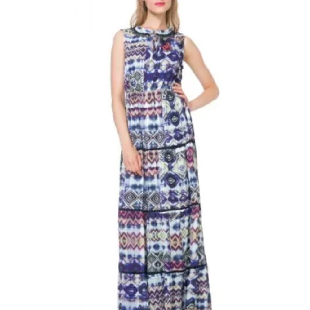 NWT Desigual Tie Dye Maxi Dress Vest Serpens size 4. Multi Color crochet